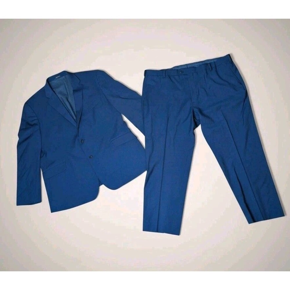 Joseph Abboud White Mens 2-Piece Suit Blue 52 Long Wool Blend 37.5 Technology